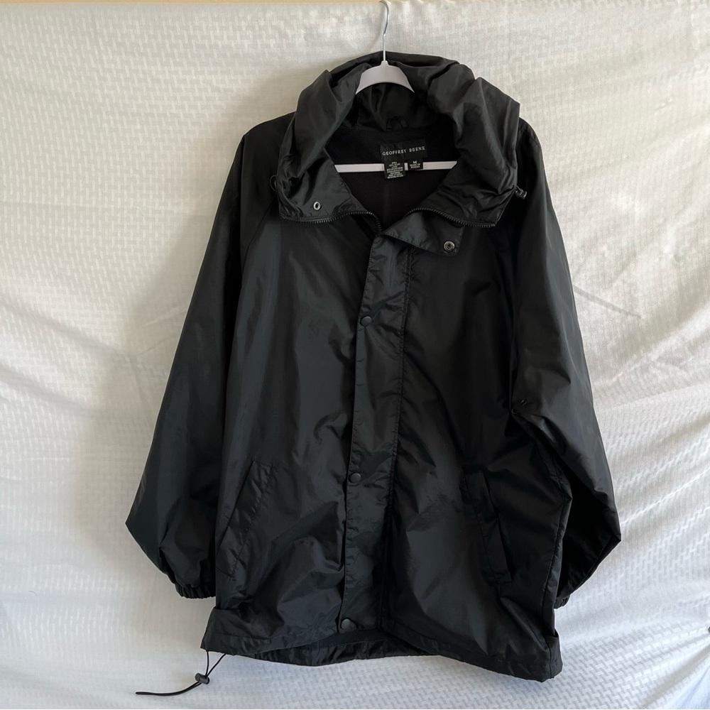 Geoffrey Beene Full Zip Snap Up Hooded Lightweight Windbreaker Black Size Medium
